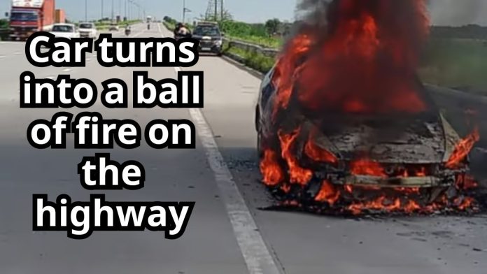 Car turns into a ball of fire on the highway