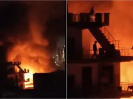 Gurugram Breaking News! A massive fire broke out in a Gurugram showroom, causing smoke to billow into the sky.