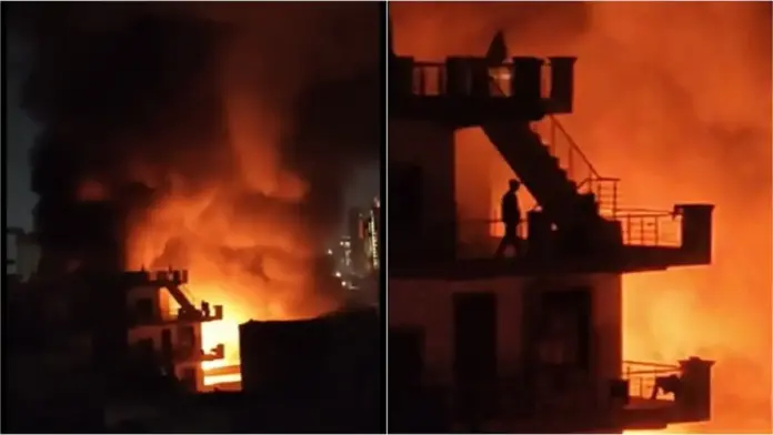 Gurugram Breaking News! A massive fire broke out in a Gurugram showroom, causing smoke to billow into the sky.